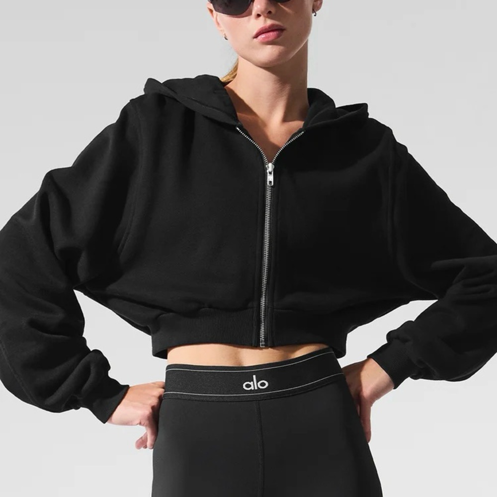 Alo Sweet Escape Zip Up Hoodie Cropped Black